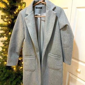 Long Grey Boohoo Blazer Style Coat